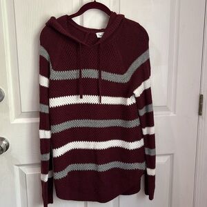 CLOUD CHASER Maroon striped hooded sweater size XL lightweight Beachy sweater